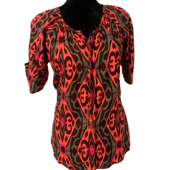ESCAPADA Abstract Retro Vintage Inspired Design Beaded Tassel Shirt Sz XS EUC - Picture 1 of 13